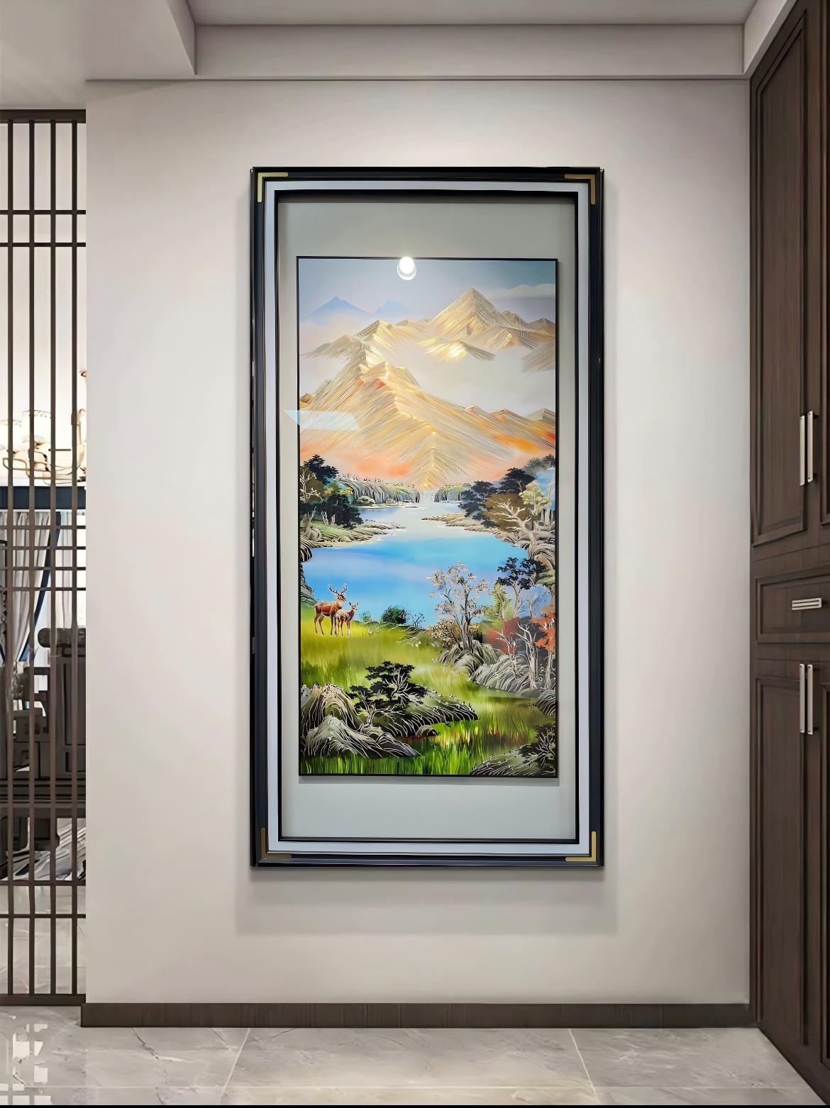 铜小鸭《金山聚宝图》手工雕刻 走廊玄关新中式山水画铜雕装饰画