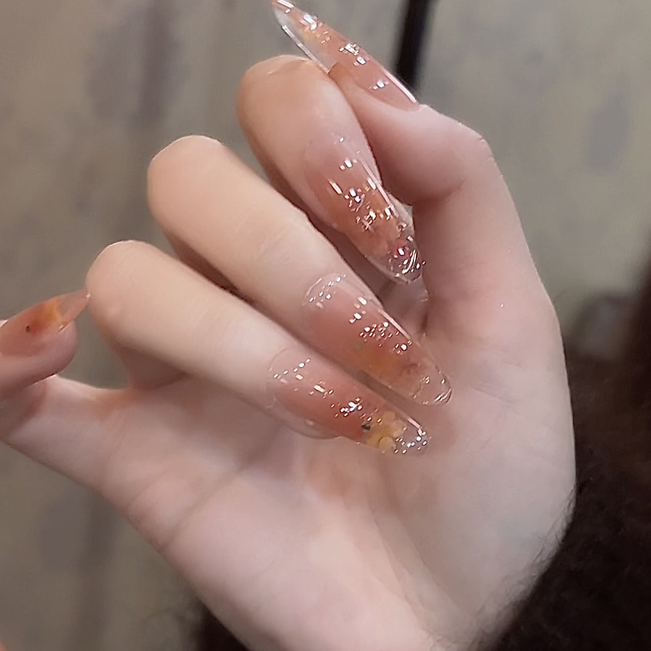 【海月谣-真干花】鹿鹿家-纯手工穿戴甲果冻质地渐变真干花内嵌