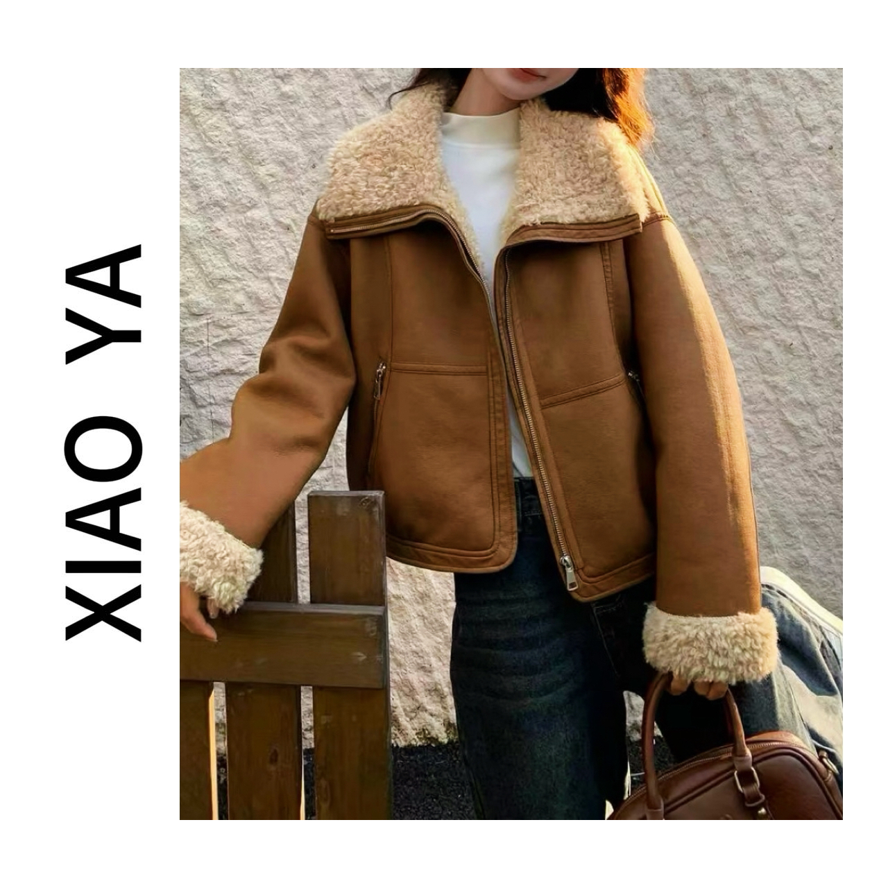 D6539冬季新款韩系简约翻领加厚显瘦百搭皮毛一体