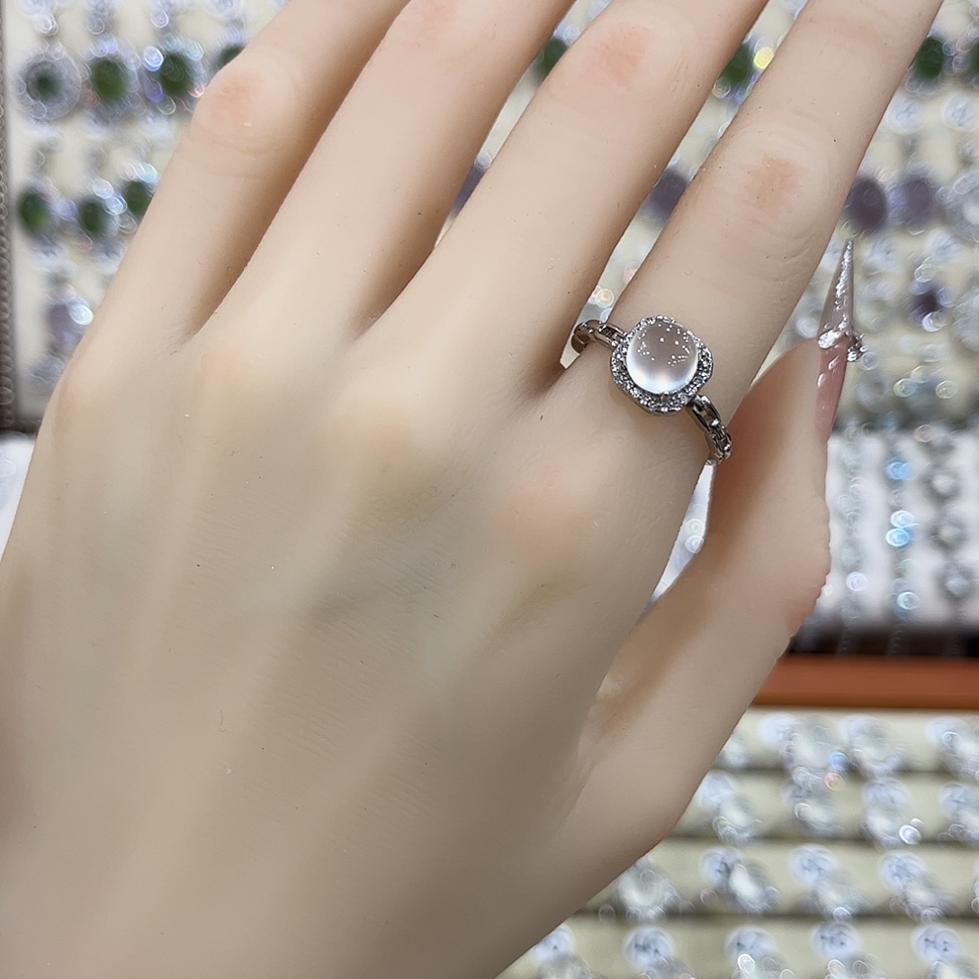 蛇纹石玉银S925镶嵌戒指