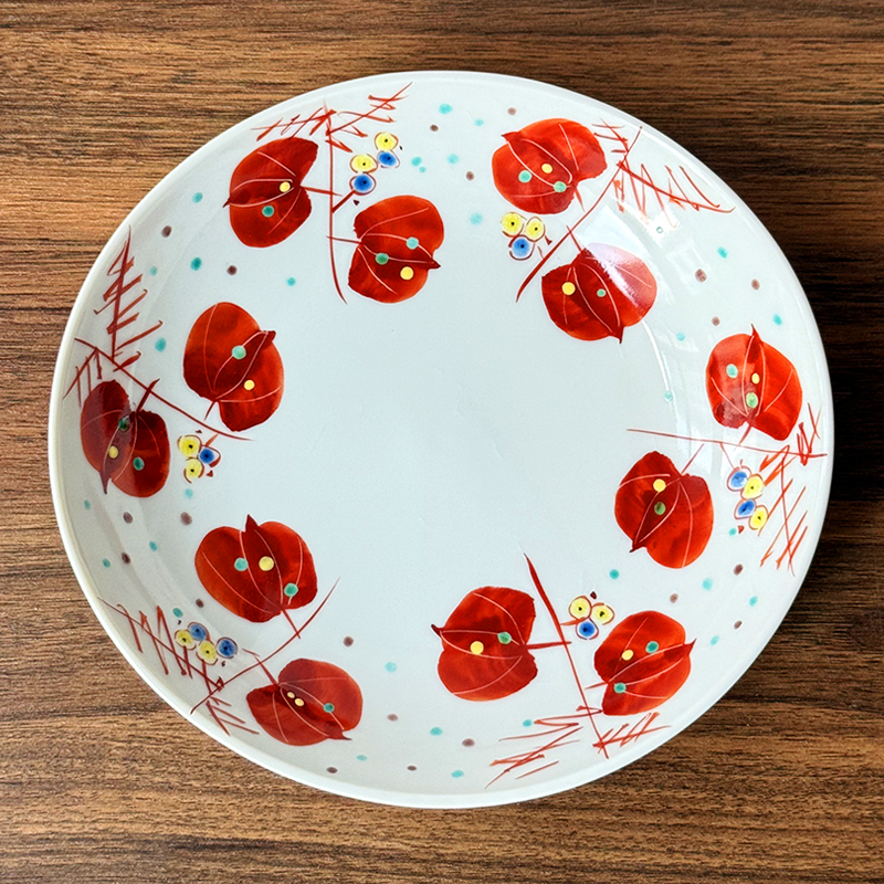 日本进口九谷烧K8-249 7号鉢·山帰来深盘菜盘汤盘手绘釉下彩日式