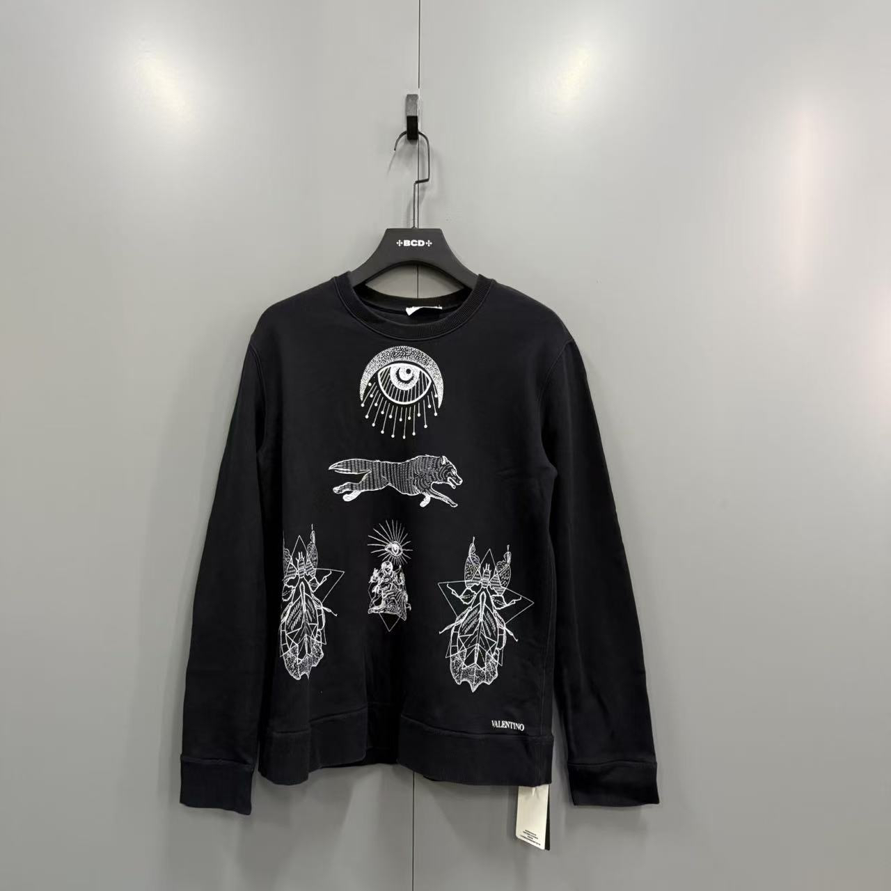 95新 Valentino/华伦天奴 黑色动物印花卫衣 L码/bc011158
