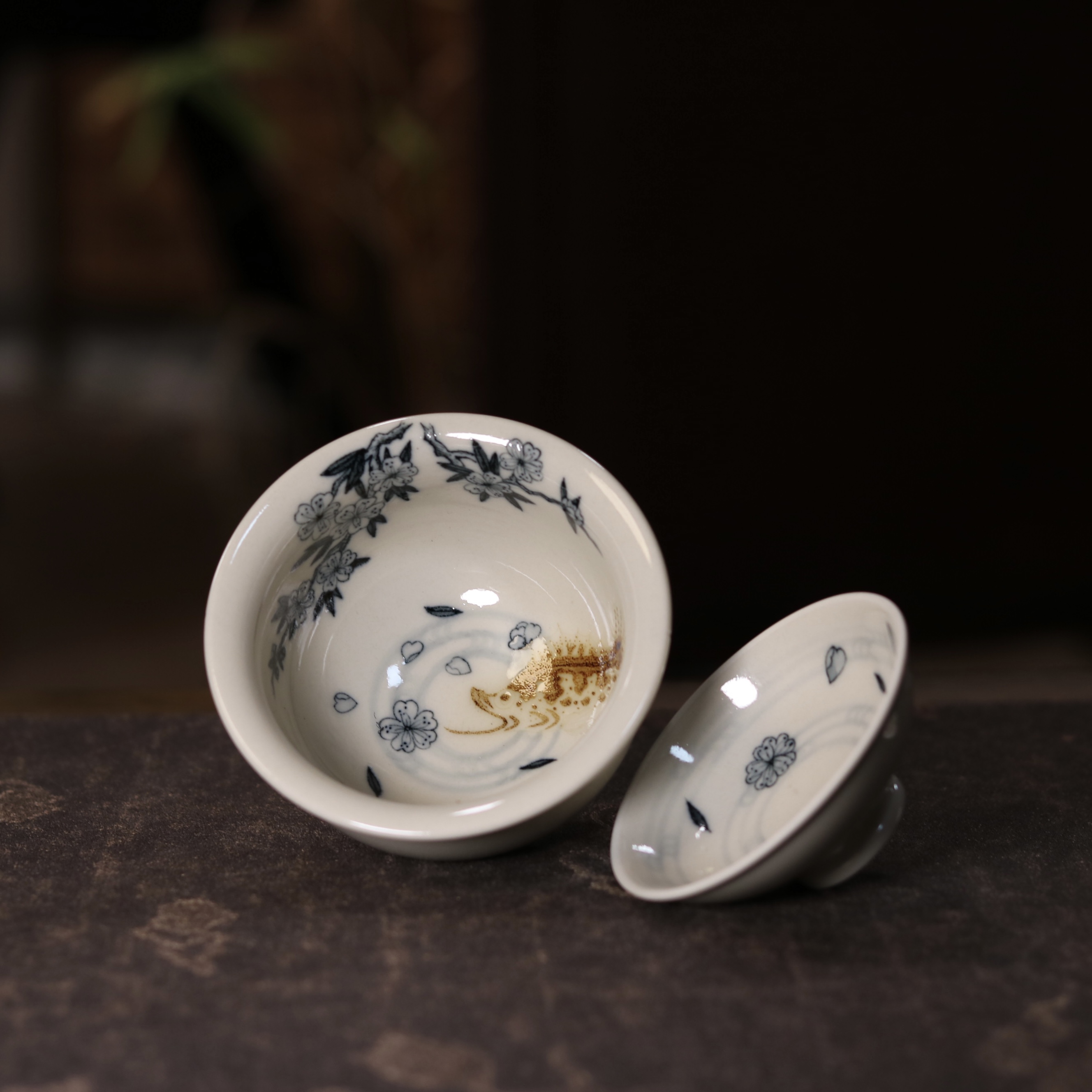 立勤堂 景德镇手绘二号釉釉里金桃花鳜鱼盖碗 130cc