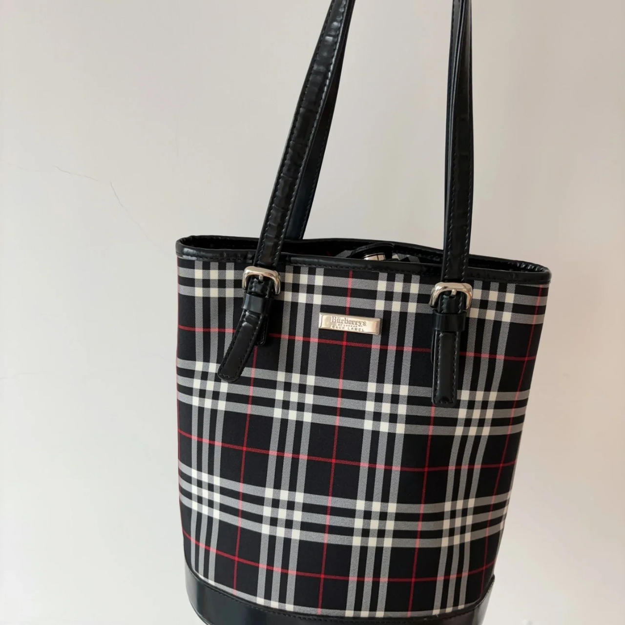 95新 BURBERRY/博柏利 大吉中古/Burberry蓝色格纹水桶单肩包
