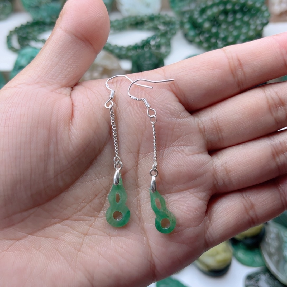 独山玉银S925镶嵌耳环