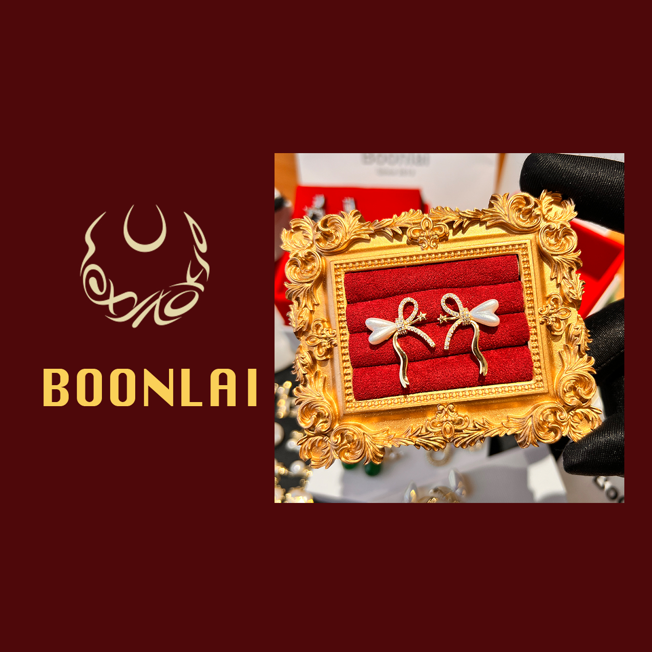 铜合金仿珍珠耳饰  Boonlai  镂空拼接蝴蝶结珠珠耳环1468