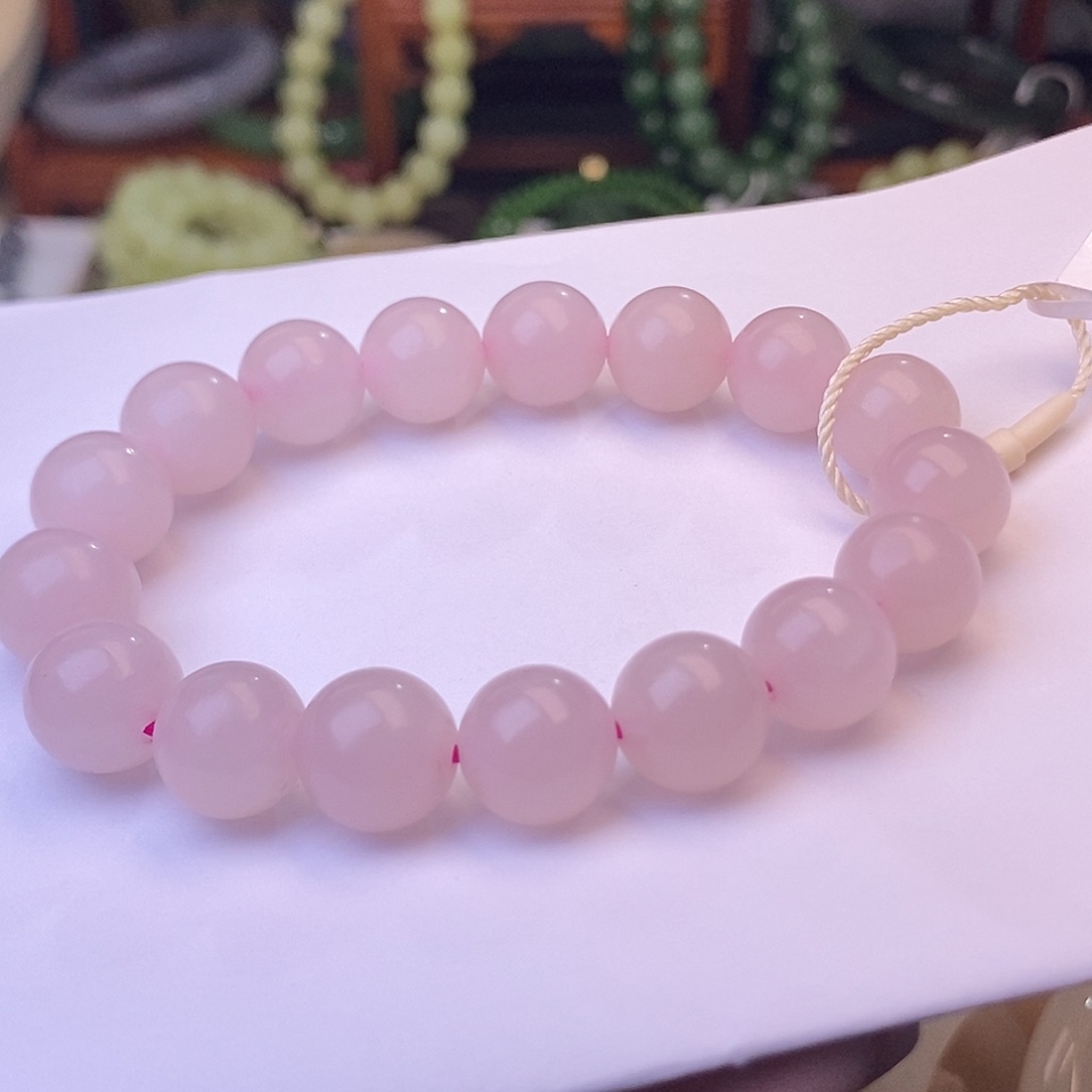 和田玉清货价藕粉红粉揉光手串11.5未镶嵌