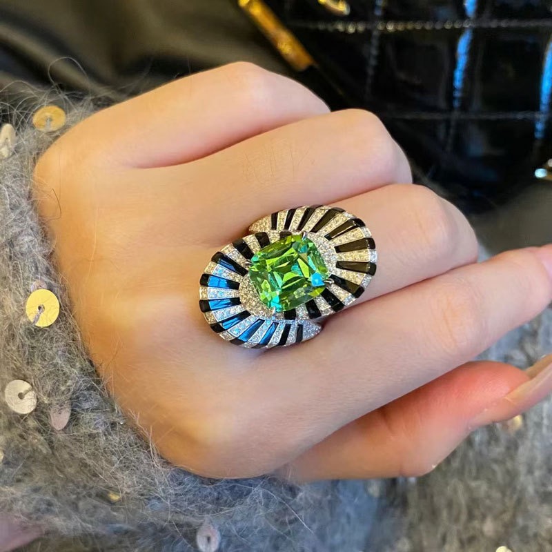 铜合金珐琅戒指 轻奢高级感珐琅绿色中古小众欧美戒指X2669-2747