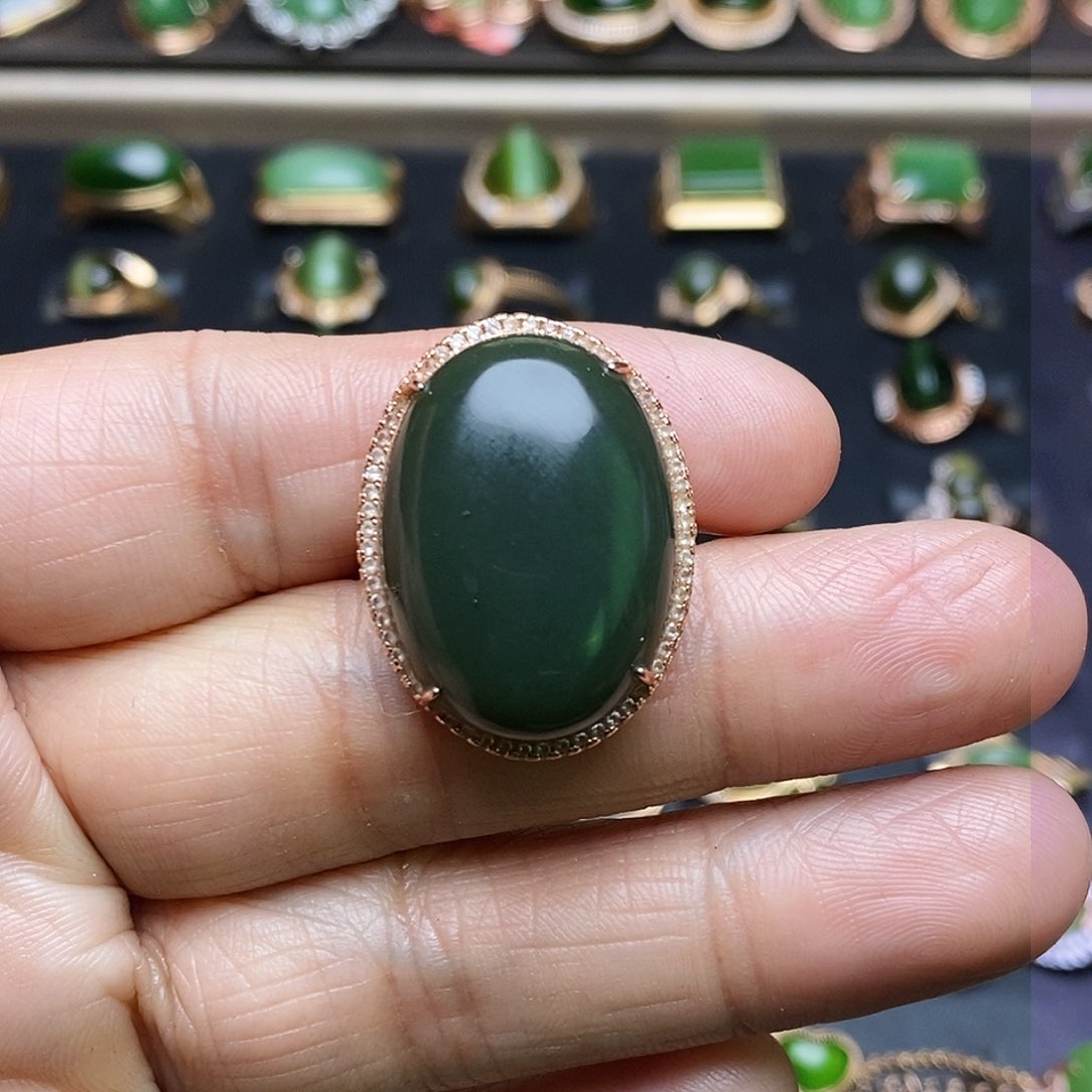 和田玉（碧玉）戒指银S925镶嵌?****?