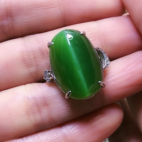 和田玉戒指银S925镶嵌