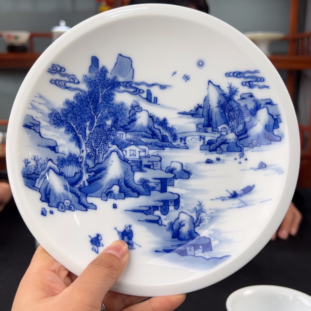 柴窑青花彭氏山水壶承