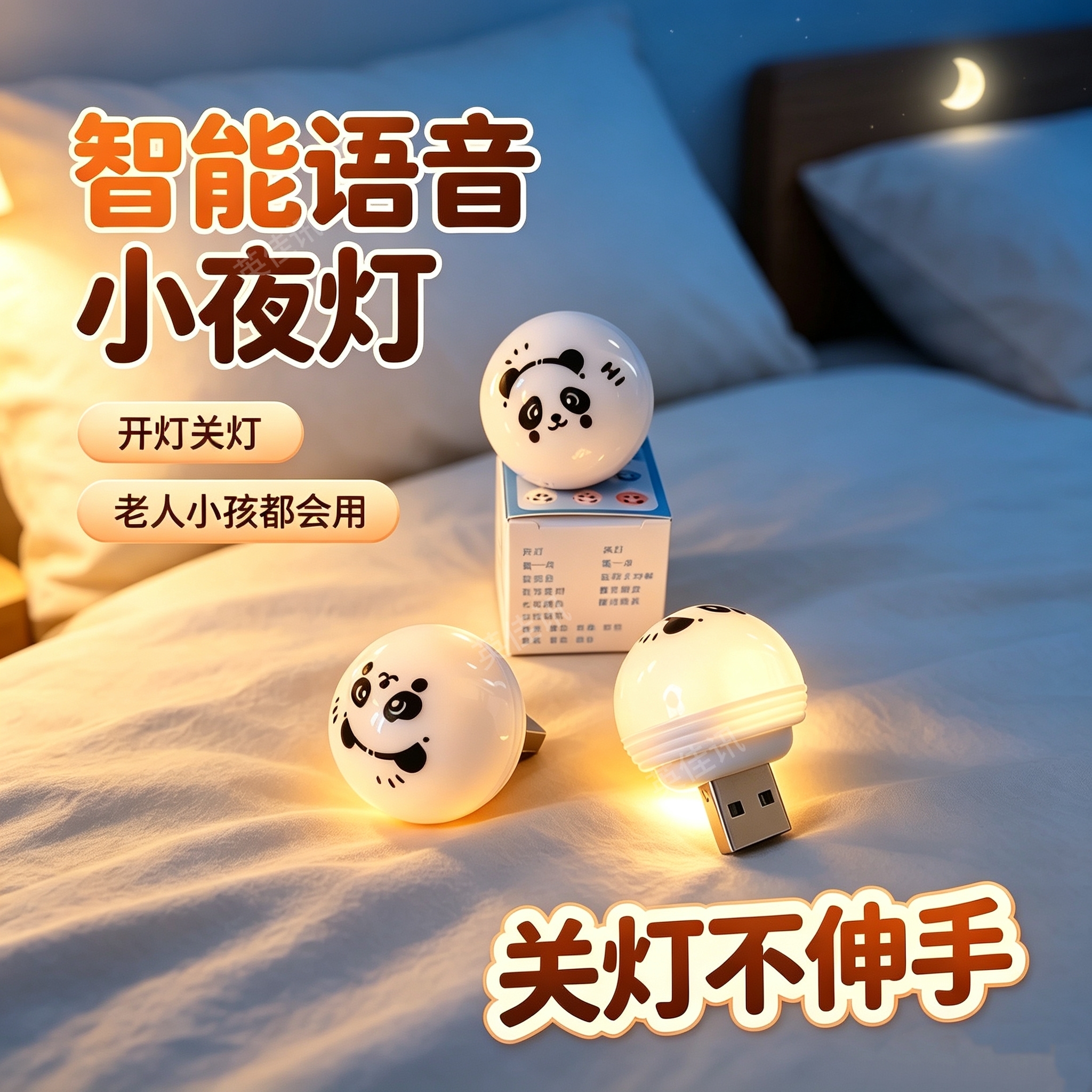 声控灯床头灯语音控制小夜灯语音灯护眼灯卧室小夜灯USB灯商品图