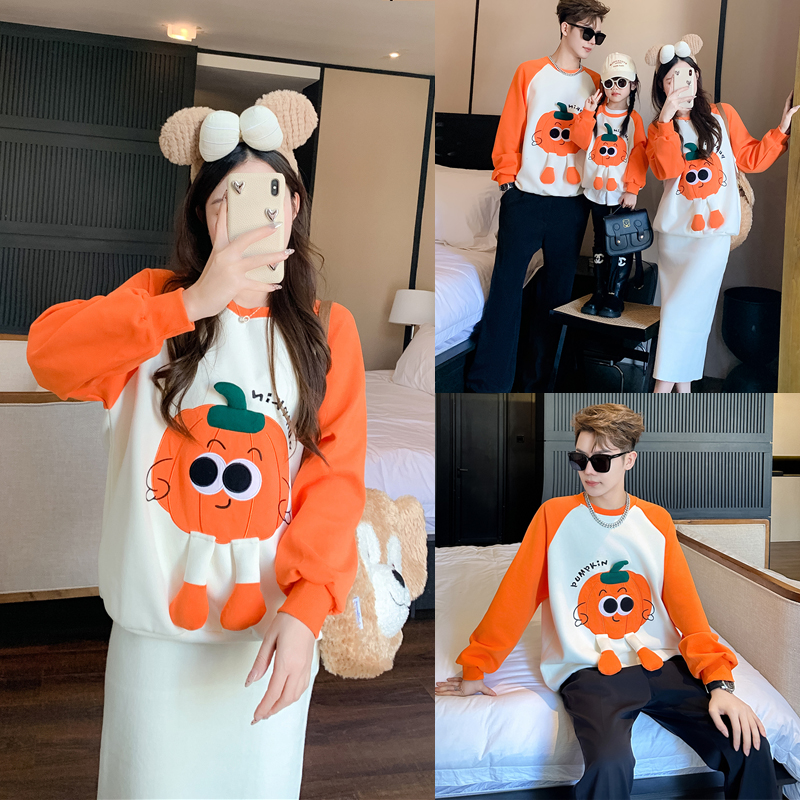 亲子装2025新款一家三口南瓜卡通卫衣秋冬装长袖潮爬服婴儿装8557