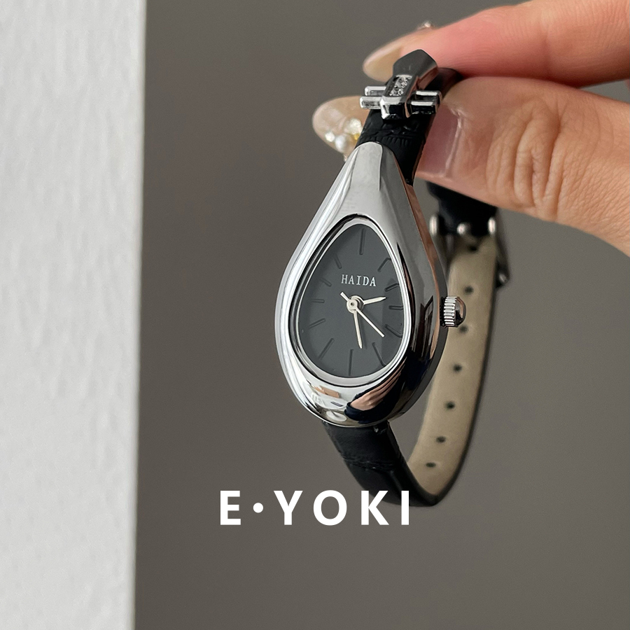 一柚七水滴黑银琵琶2025新款女士小众轻奢女款高级复古石英手表女