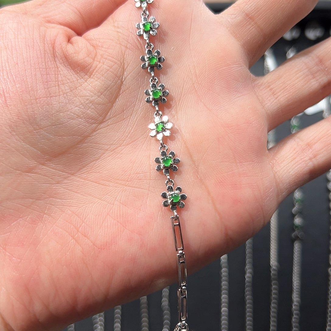 翡翠手链银S925镶嵌⌯****ಣ8888