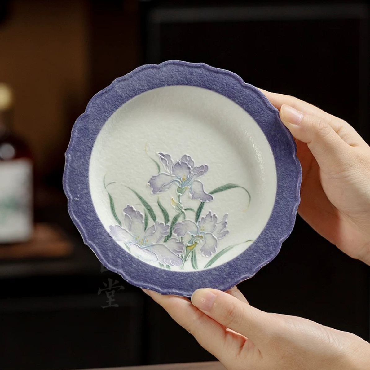 【紫色鸢尾花壶承】陶瓷手工手绘女士家用壶承茶点盘