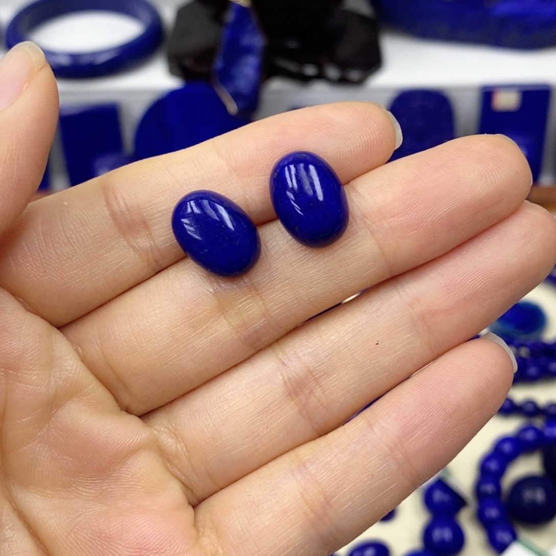 青金石耳饰银S925镶嵌