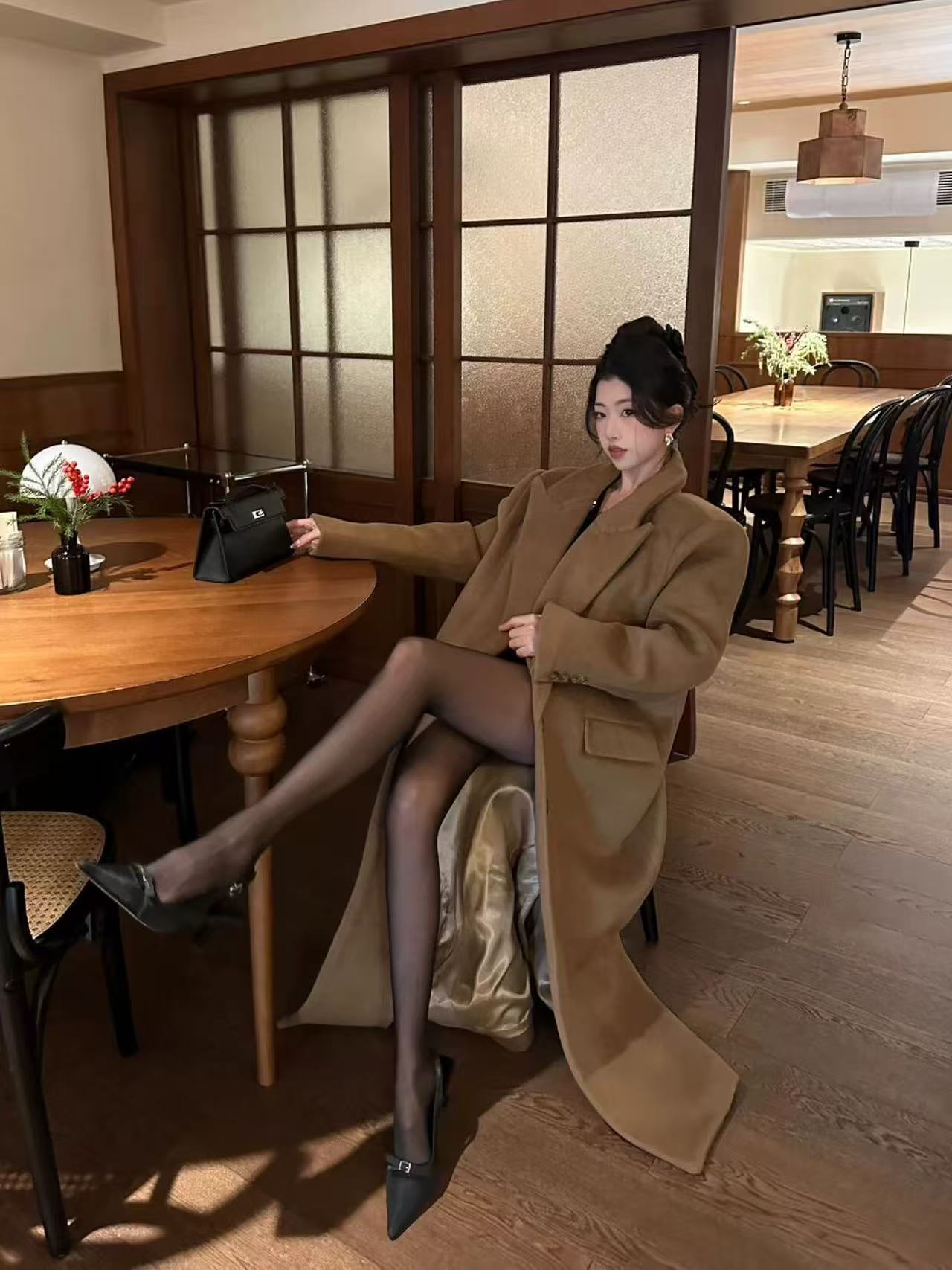 D5秋冬韩系尾货轻奢千金感毛呢外套女