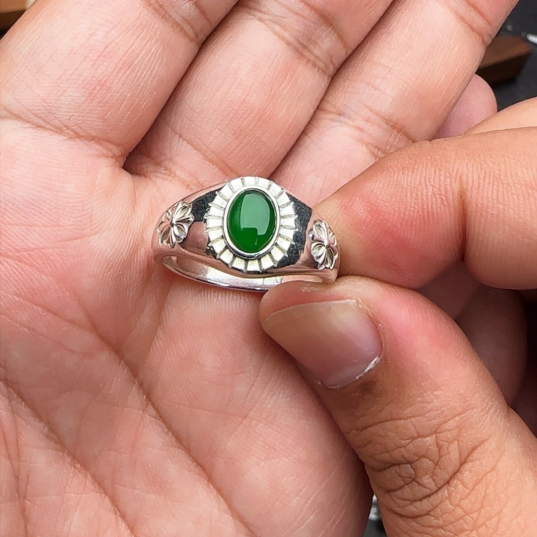 翡翠戒指银S925镶嵌熙**喜