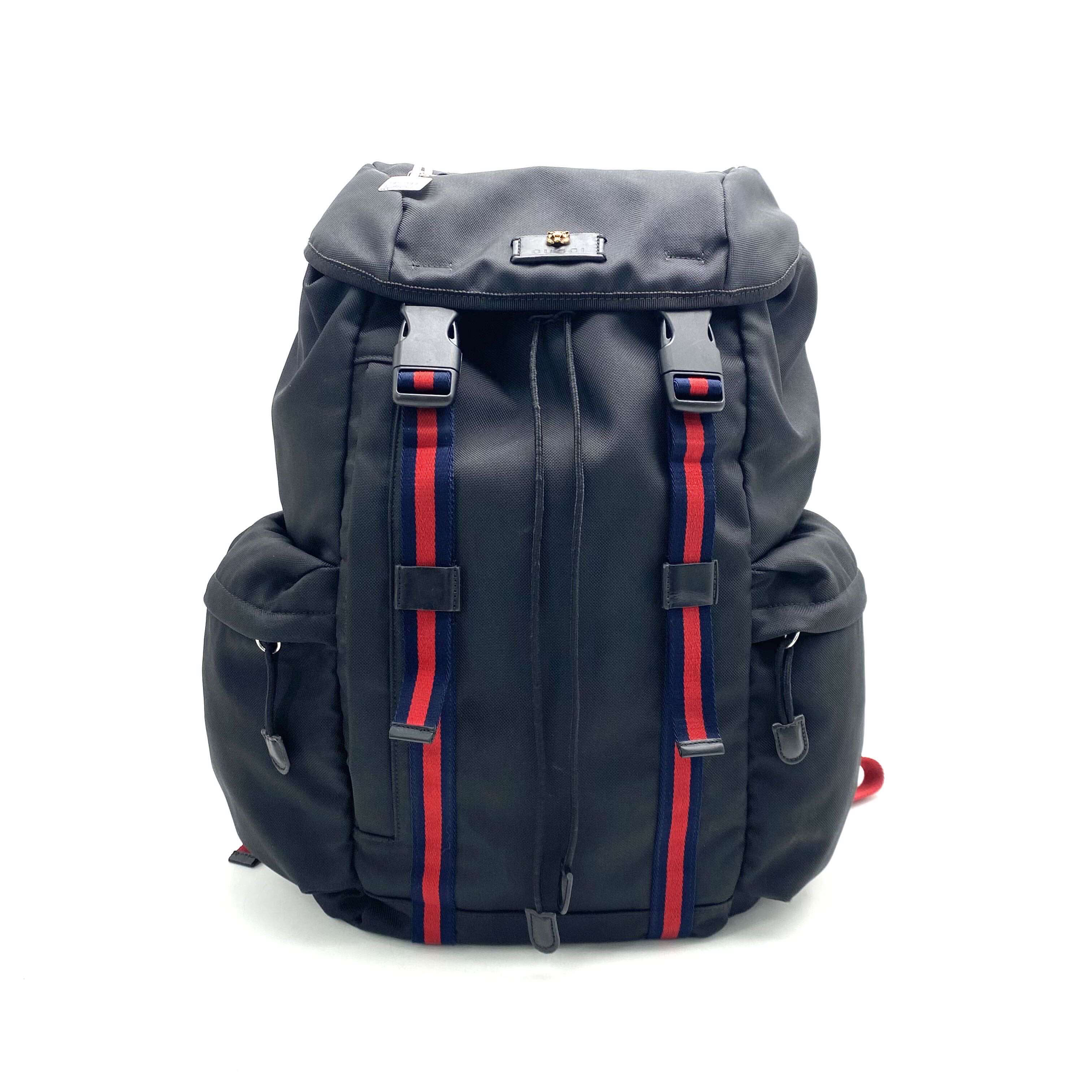 95新 GUCCI/古驰 98新黑色帆布双扣虎头双肩包尺寸30/42