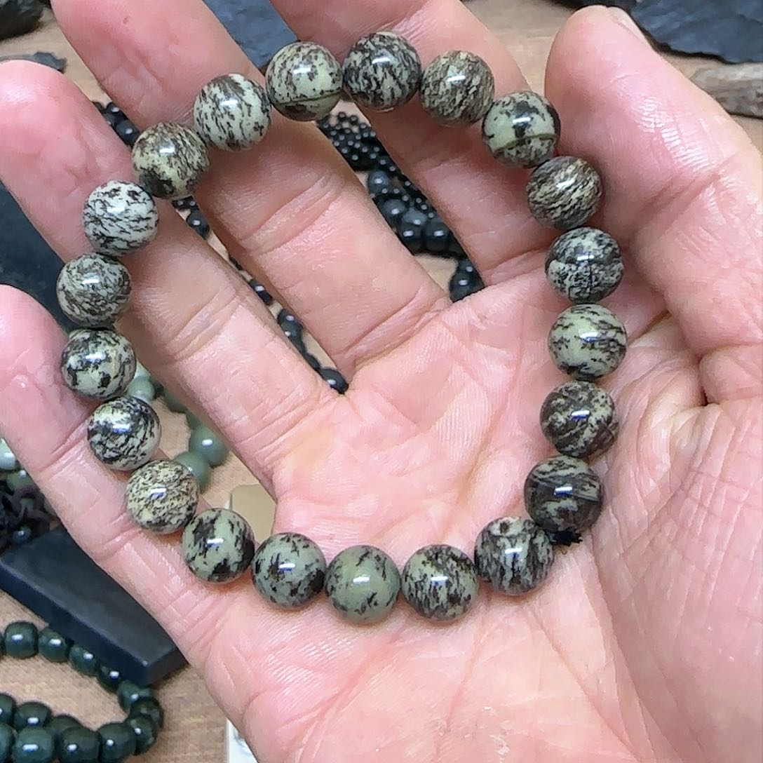 和田玉（墨玉）且末草花糖卡10手串未镶嵌