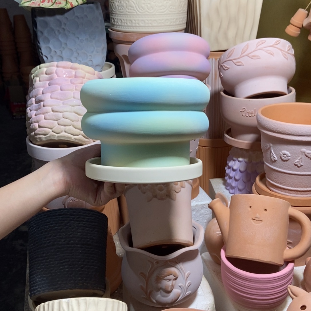 17×12绿色甜甜圈+白托 粗陶1套