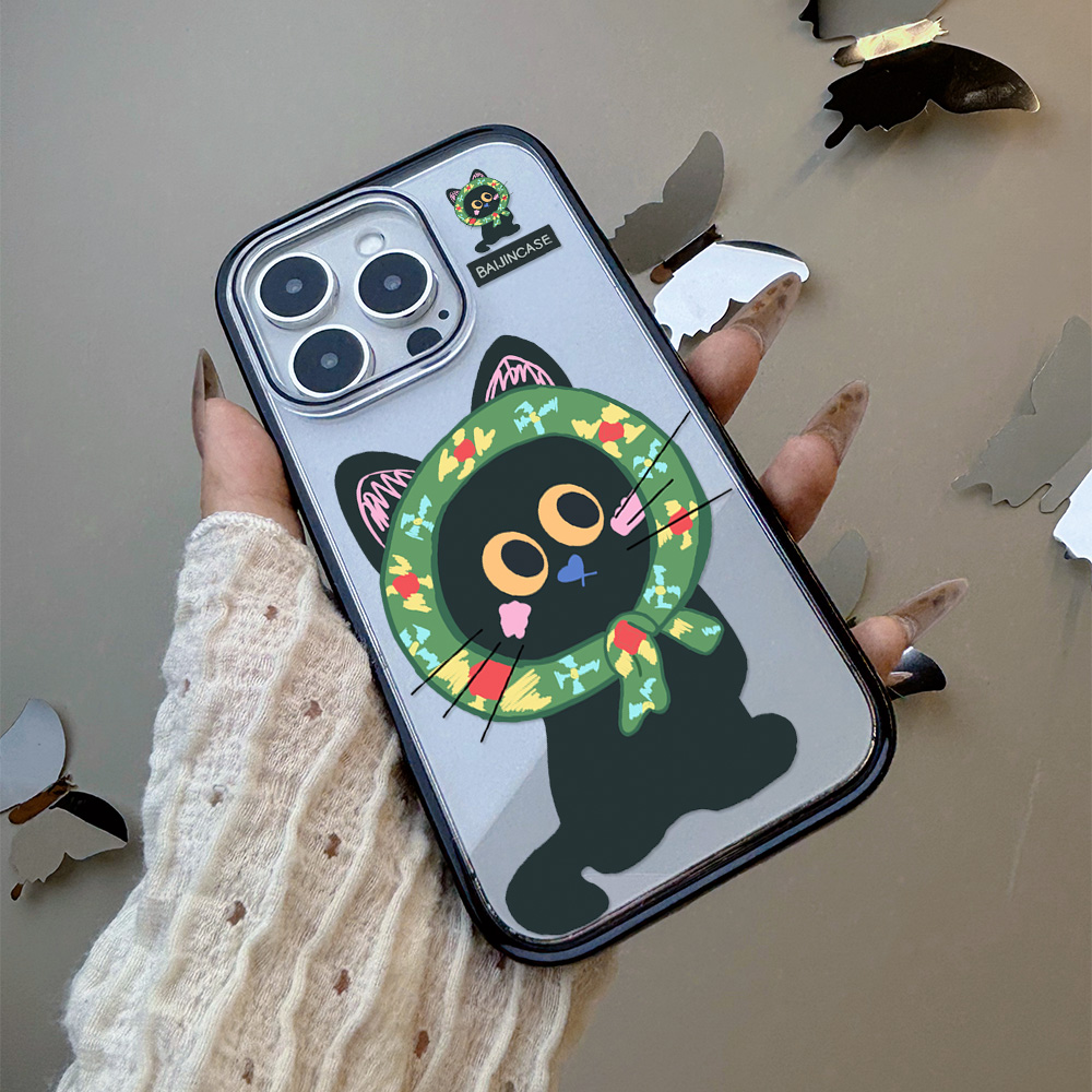 【AI键全包】围巾黑猫适用苹果16promax手机壳iphone15/17