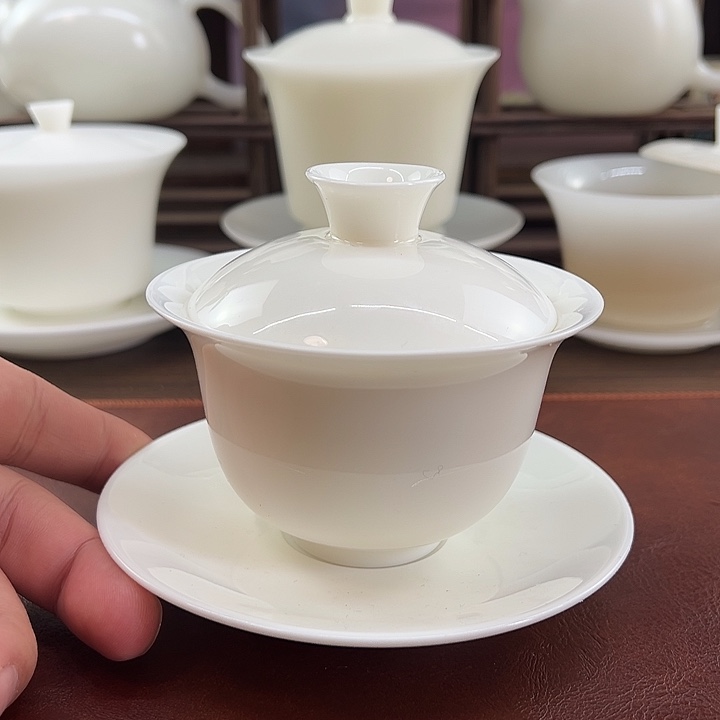 福利款：纯白羊脂玉瓷140ml元宝盖碗