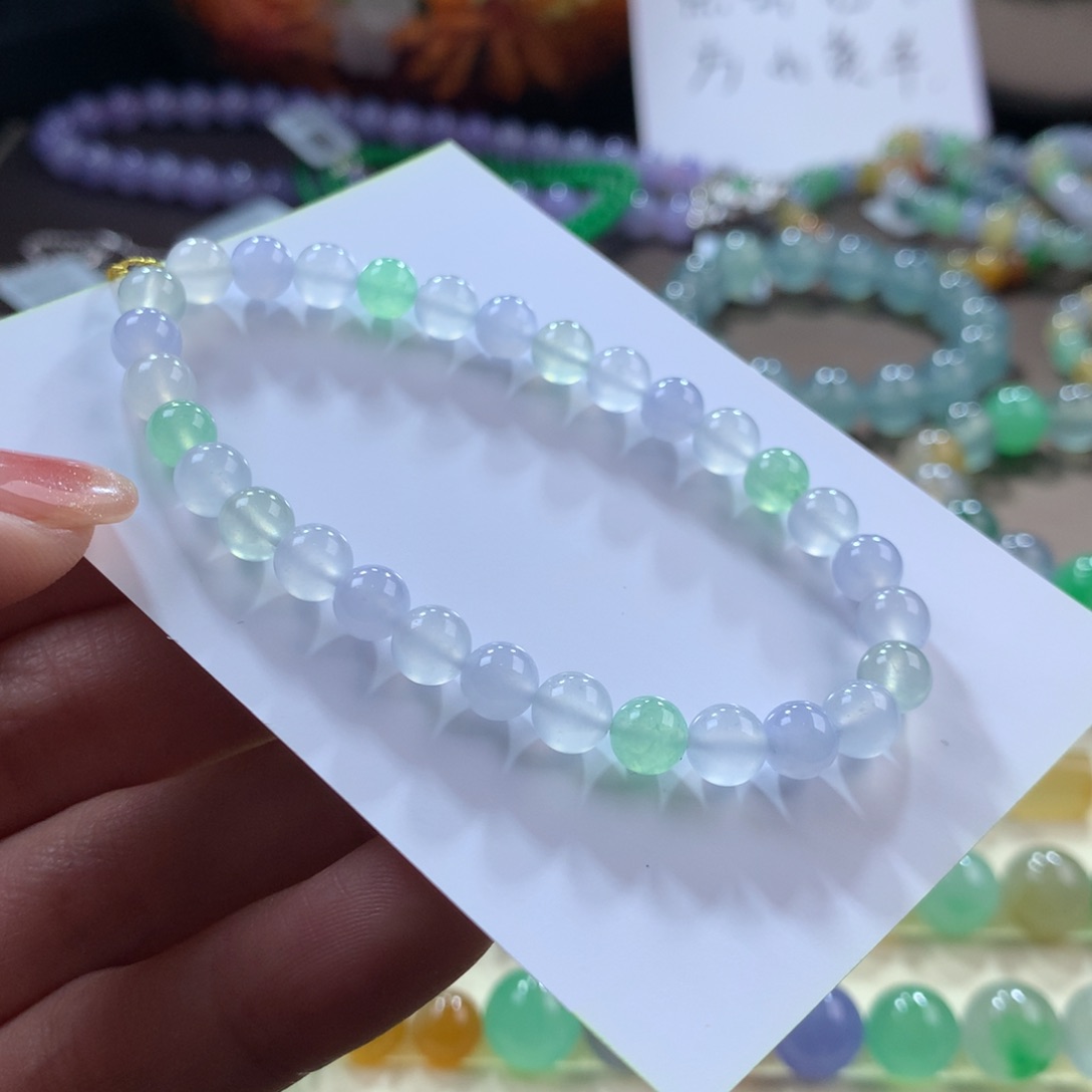 翡翠手链未镶嵌木那冰幻彩卡6