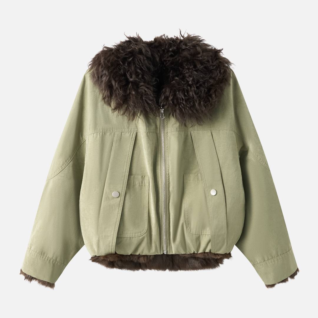 【新号开播】2025新款双面穿兔皮毛一体派克服宽松羊毛皮领短款8599