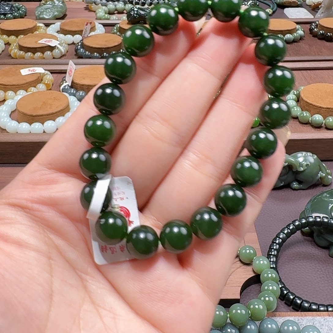 和田玉（碧玉）未镶嵌手链俄7 红皮料10 