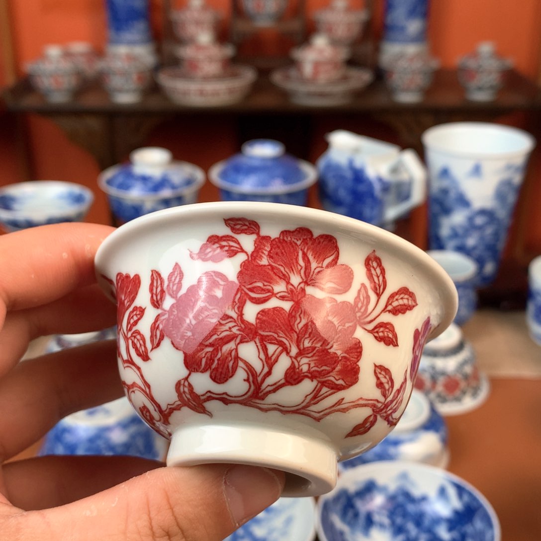 釉里红主人杯手工手绘