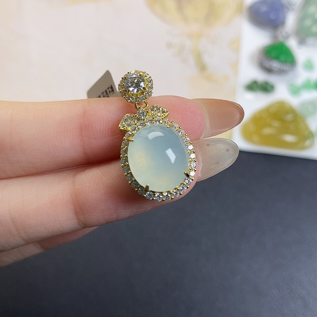 翡翠银S925镶嵌吊坠(不含链)