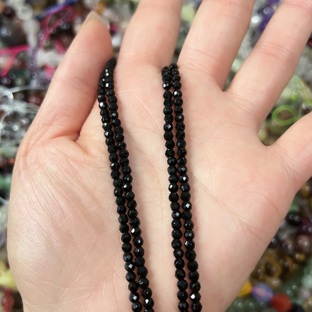 玛瑙/玉髓未镶嵌珠宝半成品，卡3黑碧玺2条