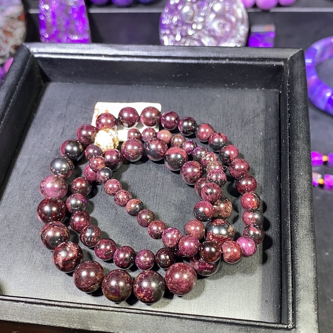 苏纪石（舒俱来）未镶嵌南非老矿舒俱来老油紫圆珠塔链