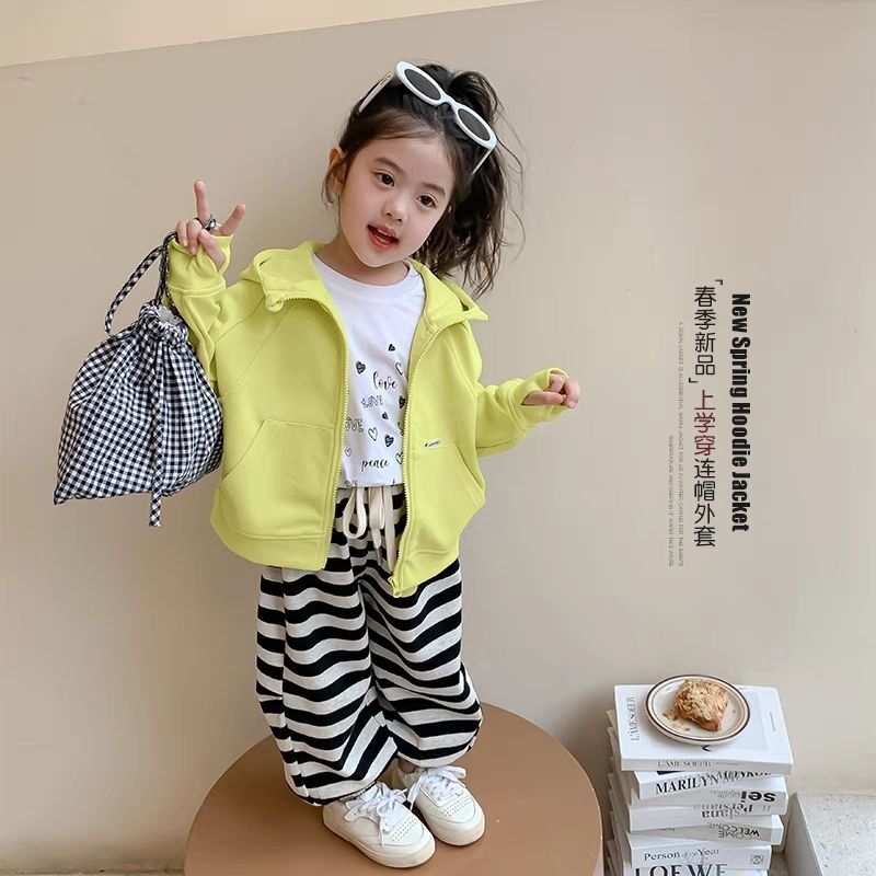 女童外套春秋款2025新款秋季儿童运动连帽卫衣韩范洋气春秋上衣潮