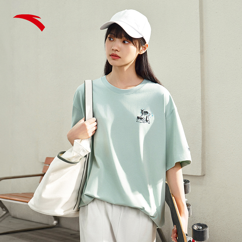 安踏冰丝T恤时尚宽松休闲短袖t恤男女同款秋季趣味印花运动上衣