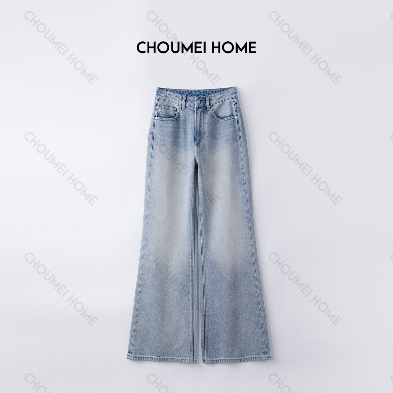 Choumei Home2025复古浅色牛仔裤女 时尚显瘦阔腿微辣裤