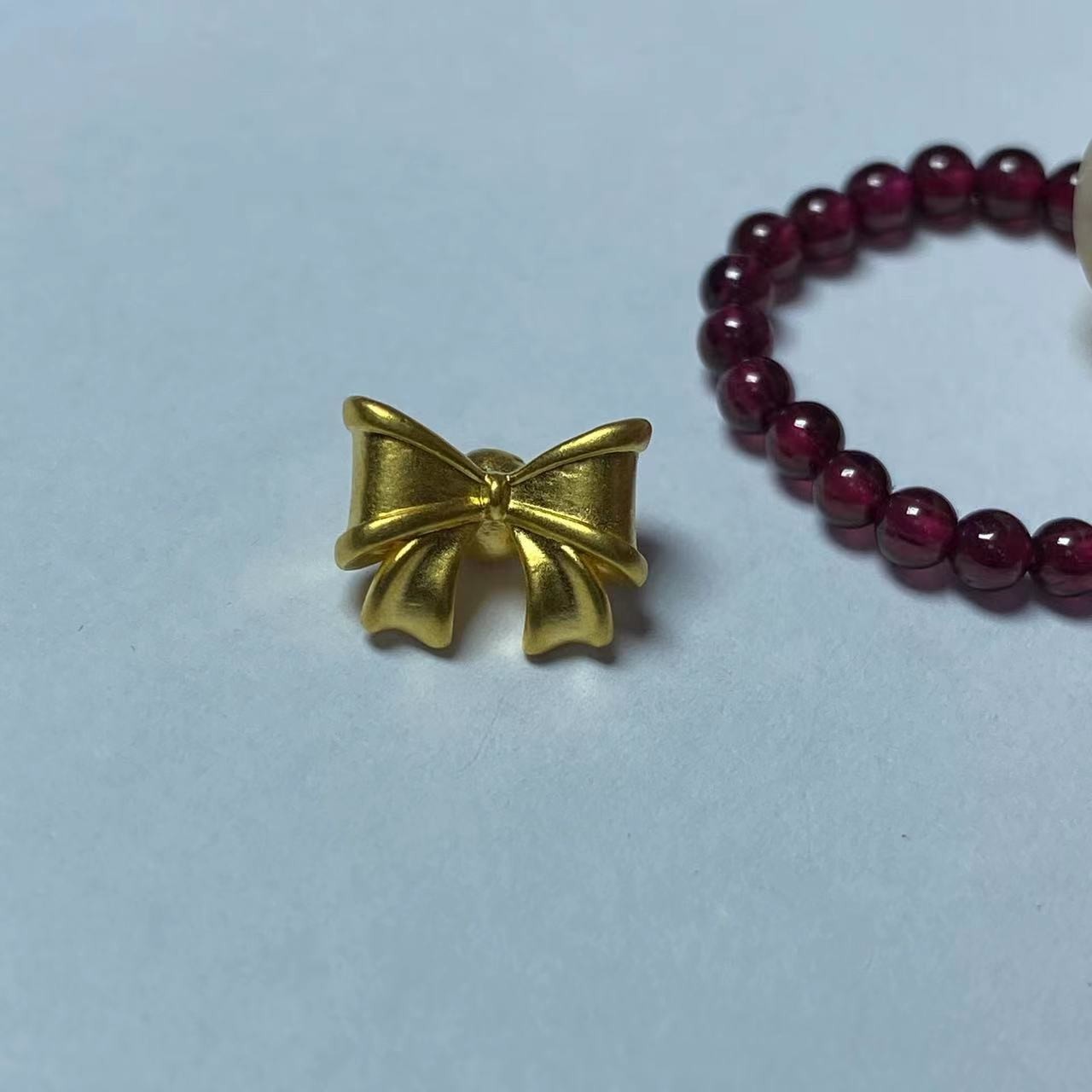 足金999通孔蝴蝶结石 榴 石戒@@A381