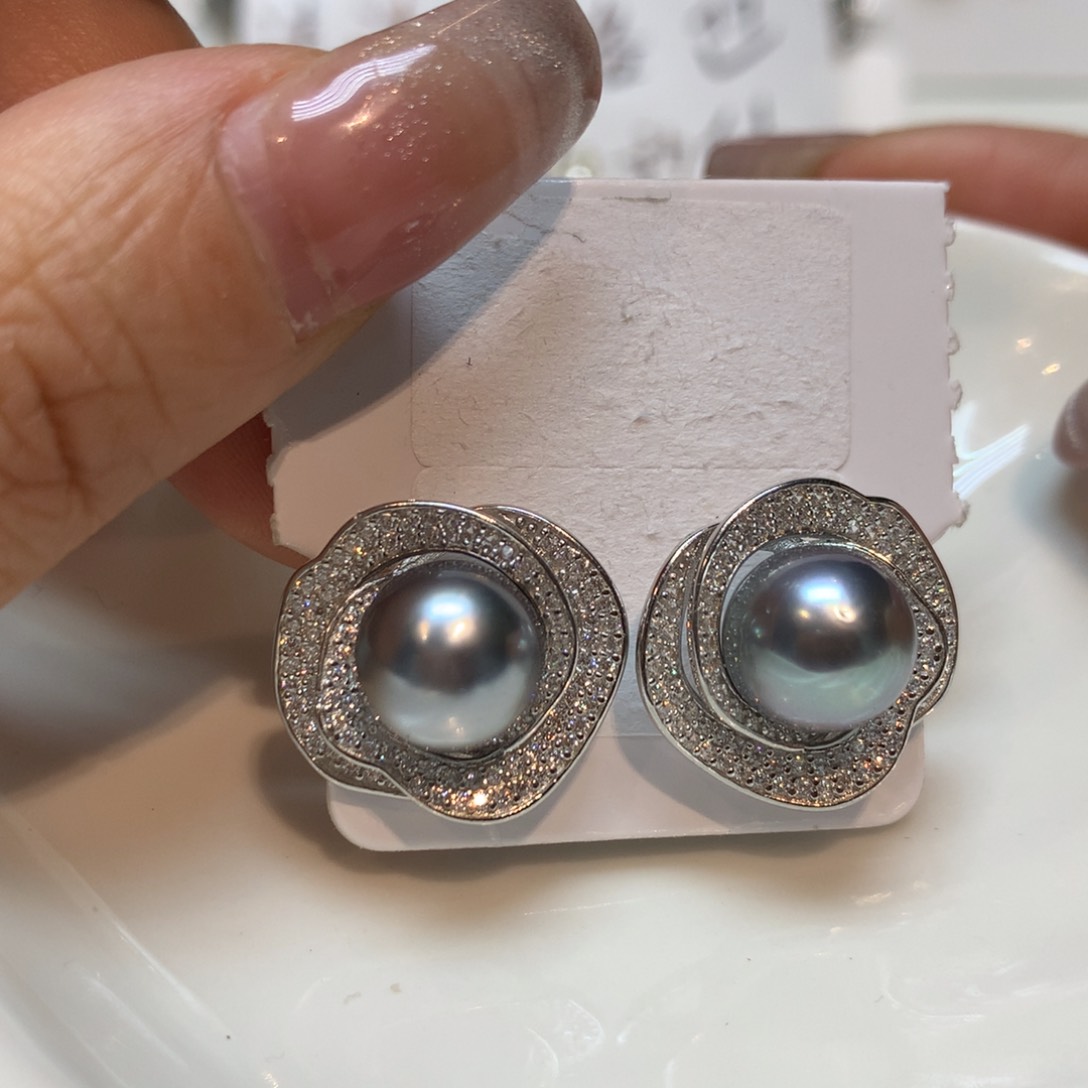海水珍珠耳饰银S925镶嵌