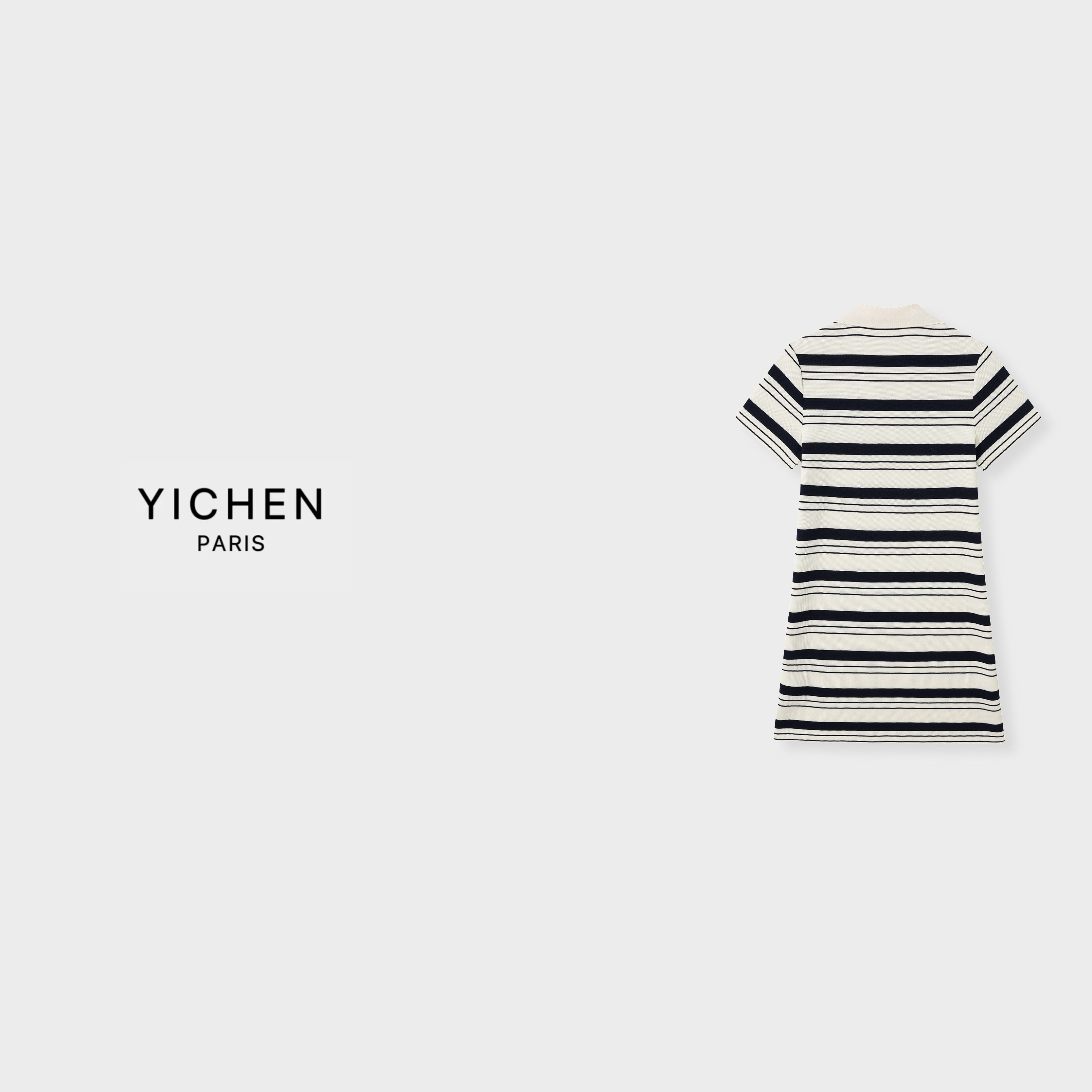 YC 黑白条翻领阔版连衣裙-3392