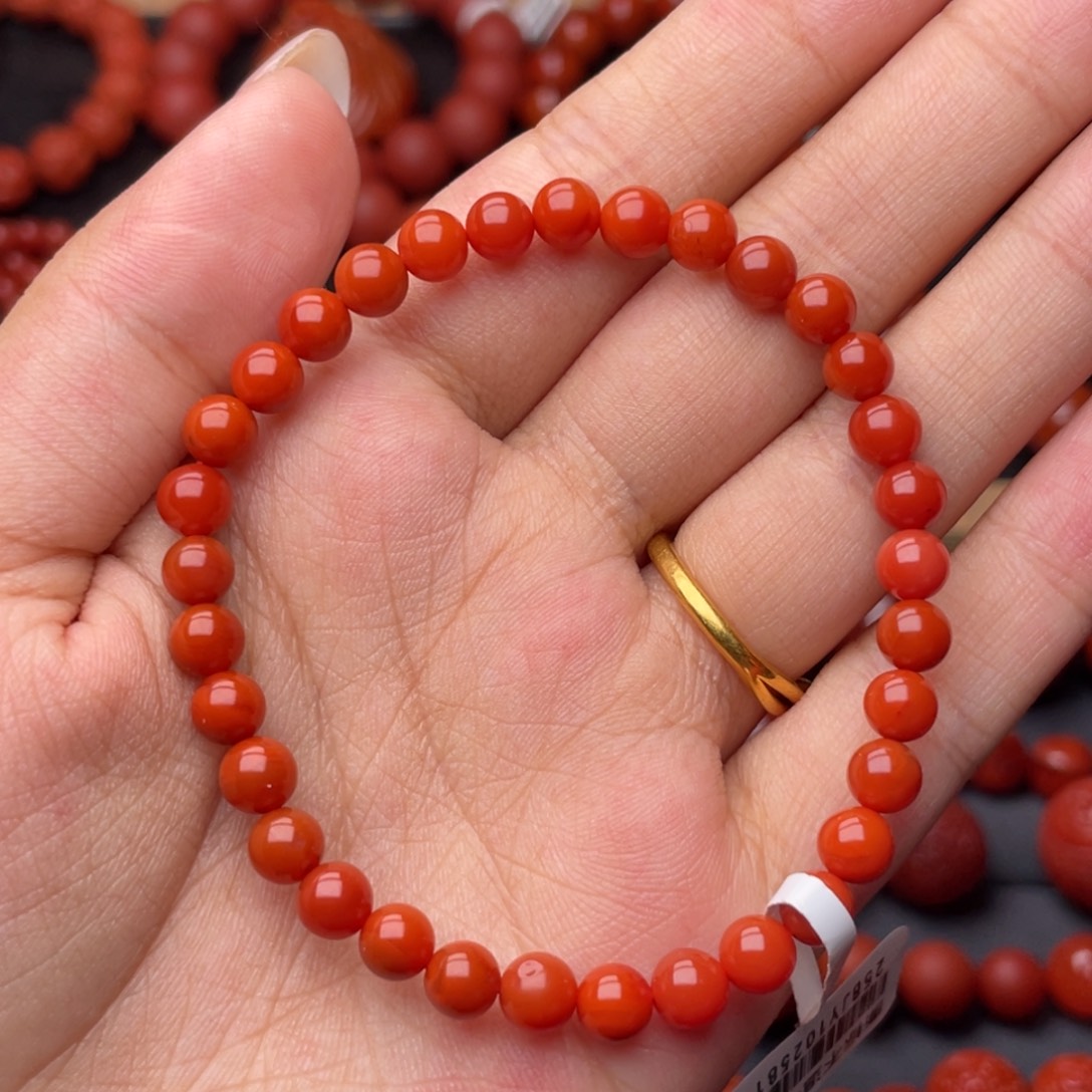 南红玛瑙未镶嵌手串Y5.8mm满色满肉柿子红手串