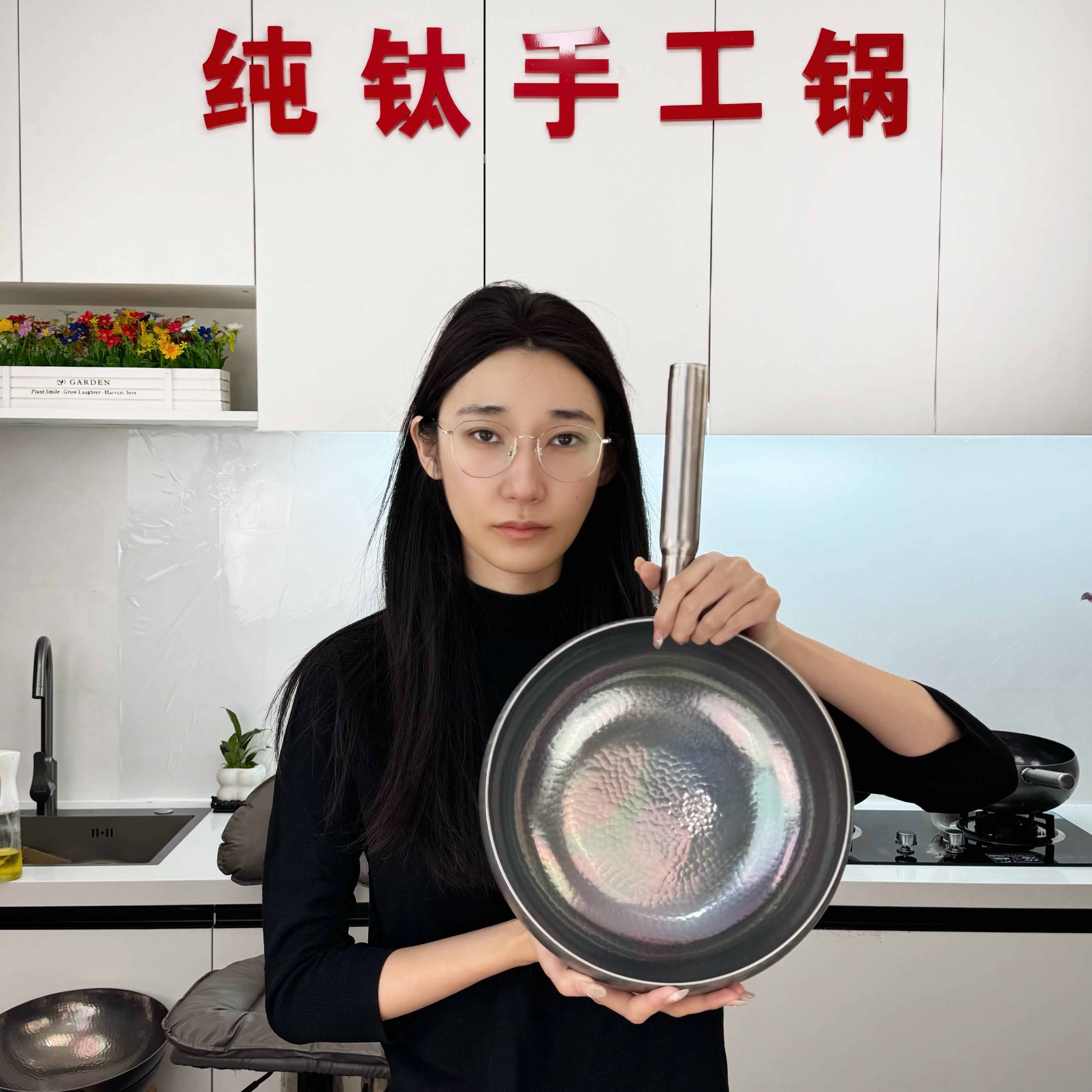 纯钛把天花板章丘纯钛锅 手工锻打天花板 无涂层不粘锅 不生锈 