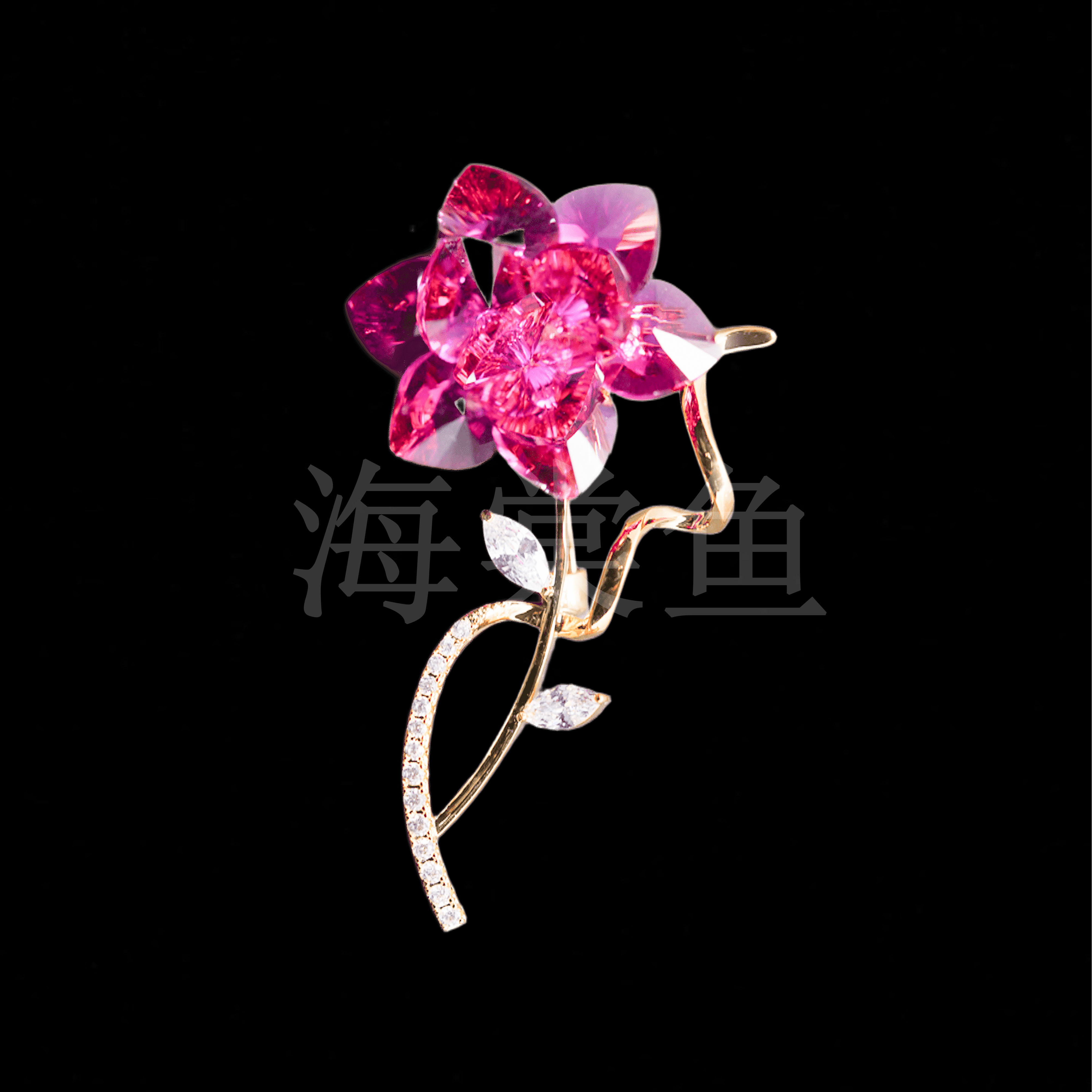 铜合金仿水晶胸针 GD488玫红玫瑰胸针