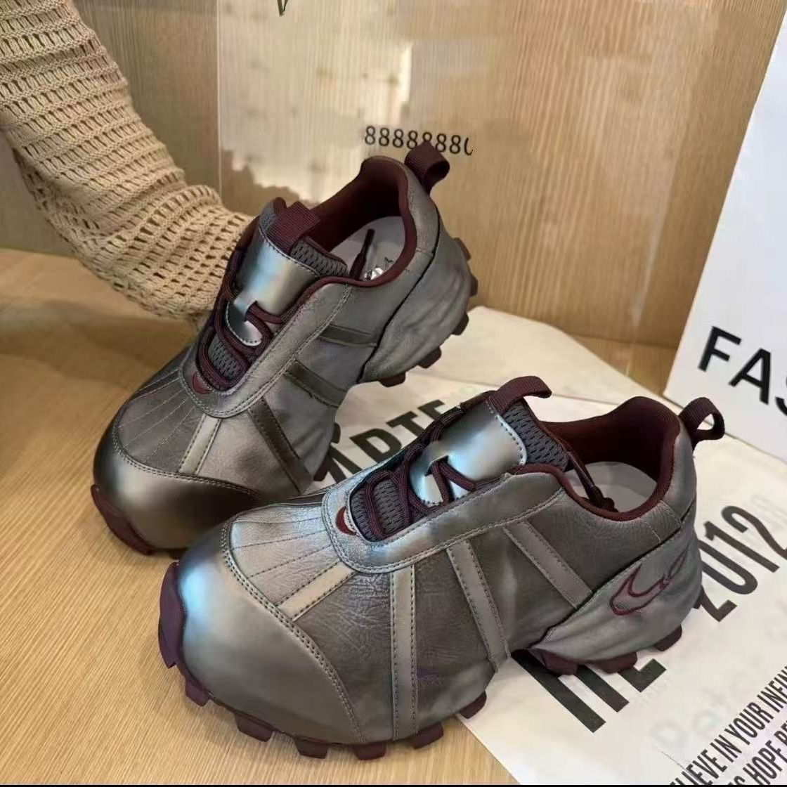 雨轩牛皮新款厚底增高透气百搭女款老爹鞋