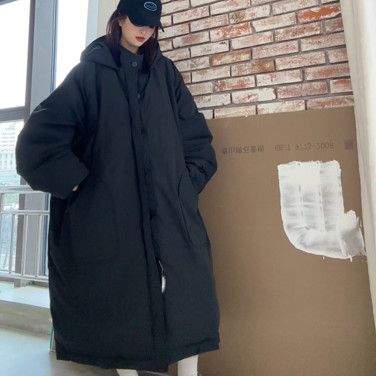 韩国新款宽松活帽款外套