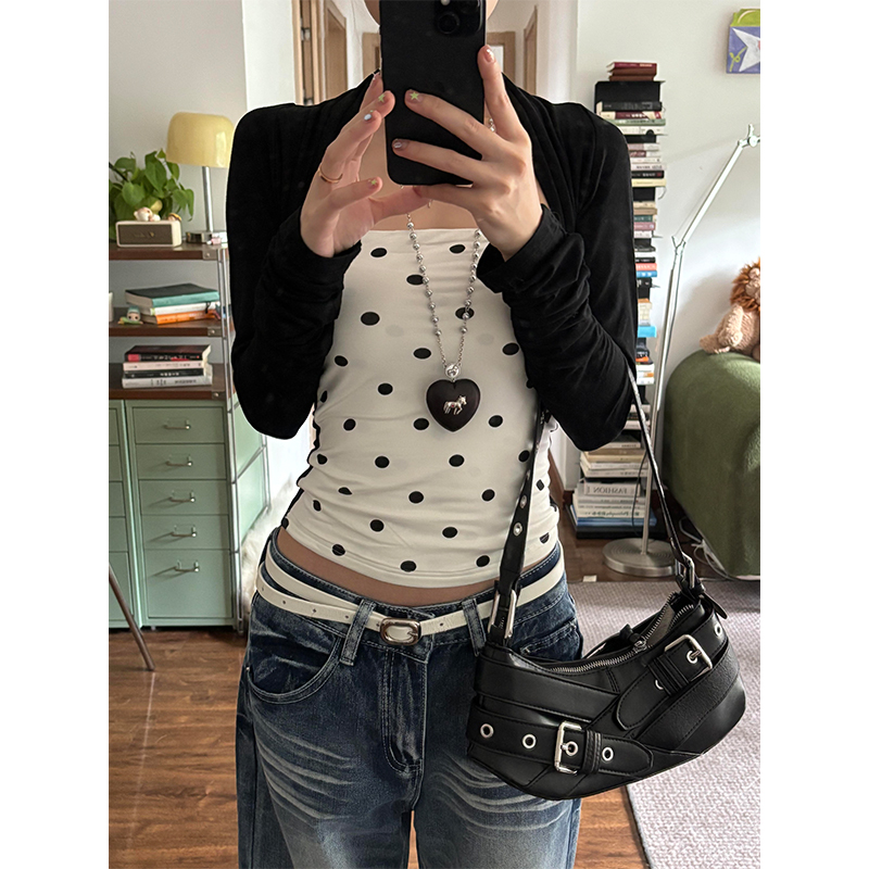 TwoMillion/假两件坎肩抹胸针织上衣女早秋设计感印花长袖T恤女