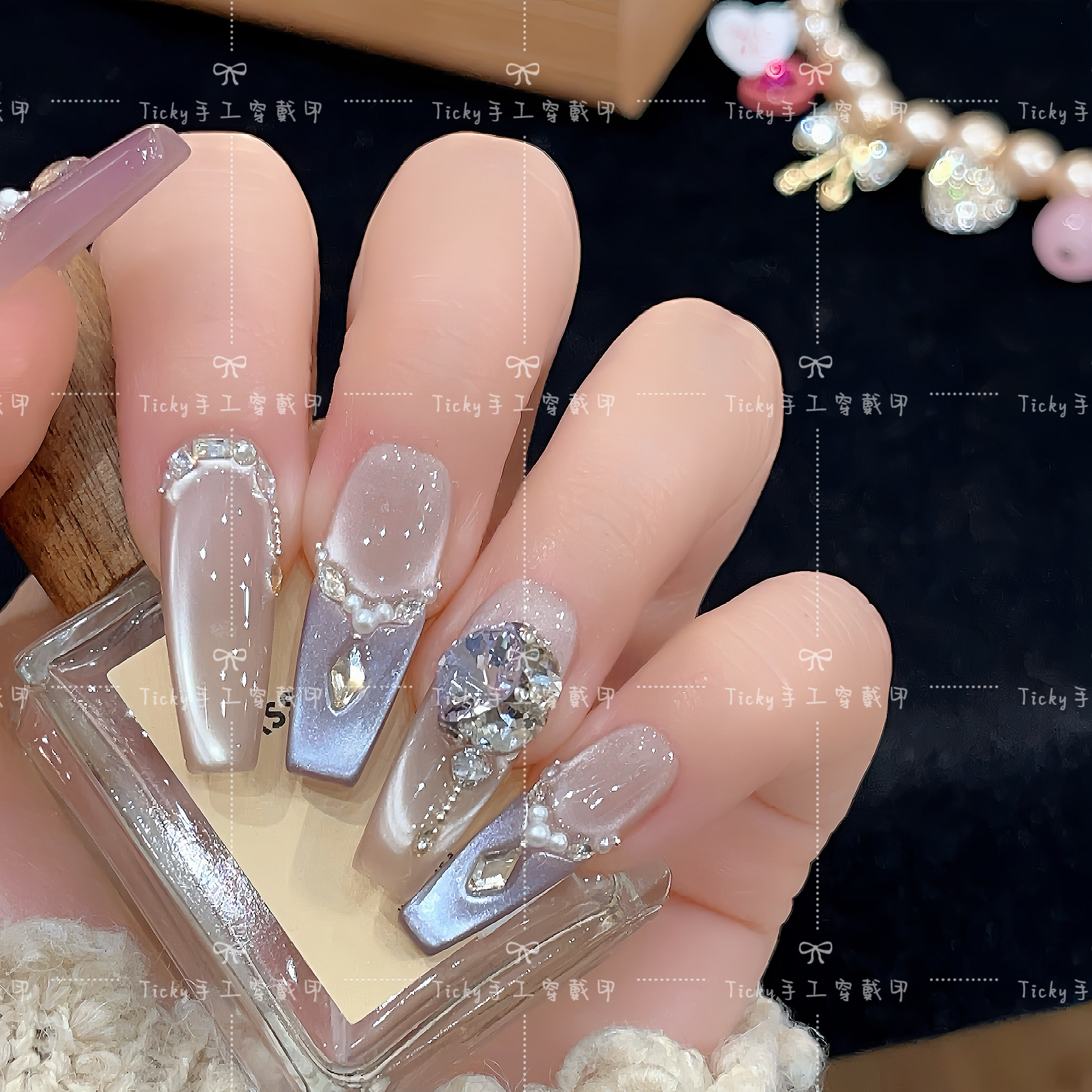 【梦中情紫】纯手工法式爆闪猫眼穿戴甲显白高级感美甲贴片