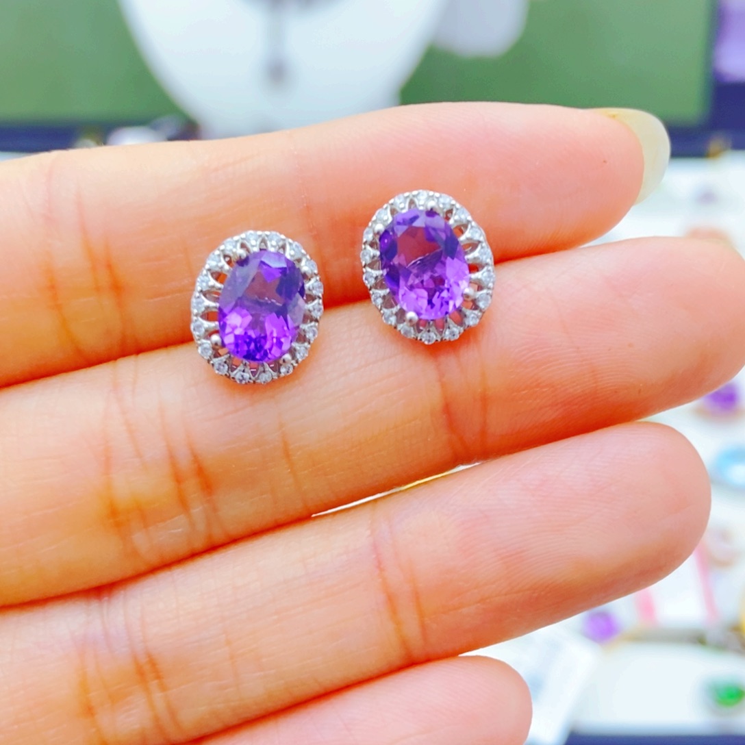 银S925镶嵌耳饰紫晶