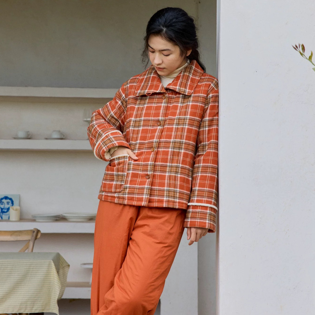 朵朵可可睡衣女2025秋冬季新款纯棉色织格加绒加厚夹棉家居服套装